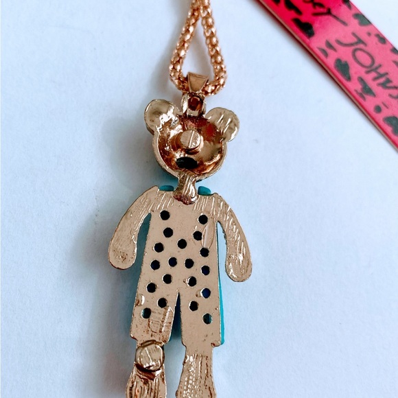 Teddy Bear in Overalls Betsey Johnson Necklace - Picture 4 of 4